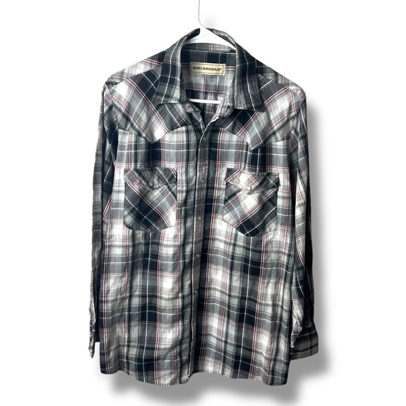 Bit & Bridle Other - Bit and Bridle Western Pearl Snap Long-Sleeve Shirt Red Black Plaid Size Large